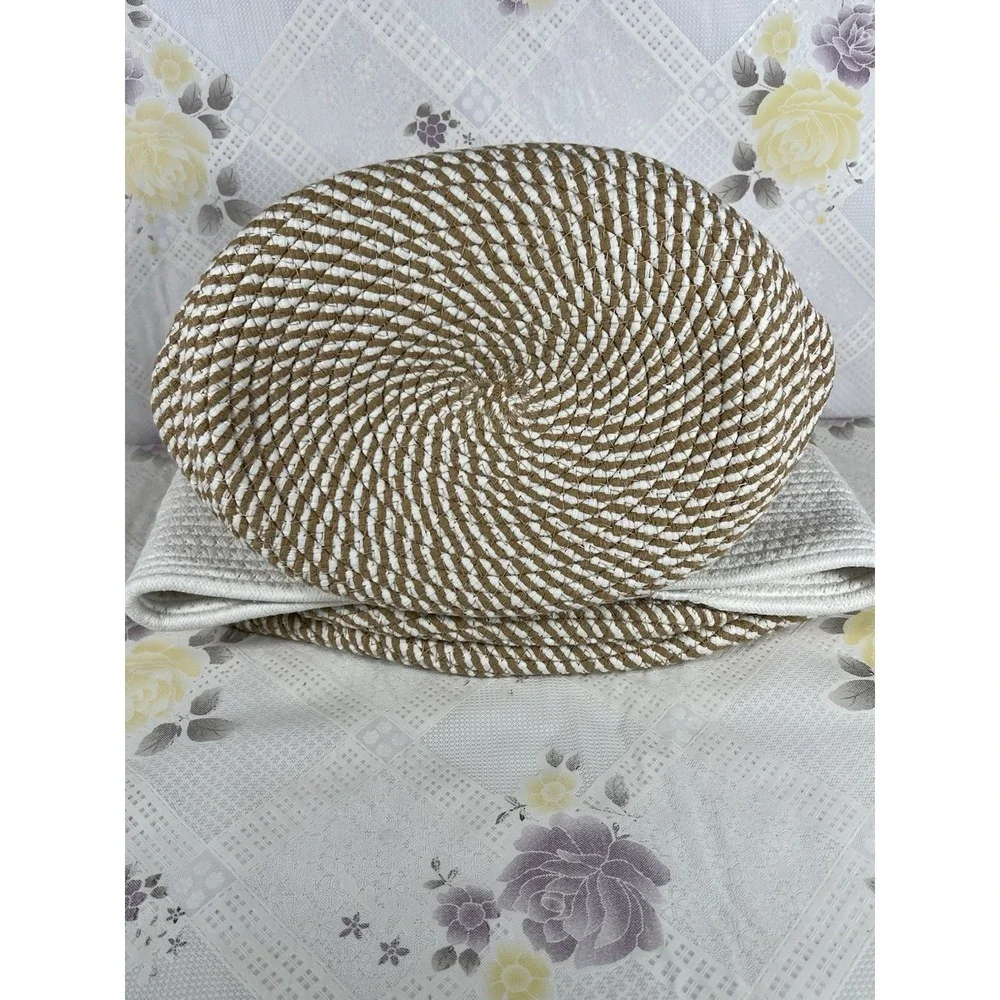Cotton Rope Storage Basket Bins Round Foldable 3 Pack‎ Beige
